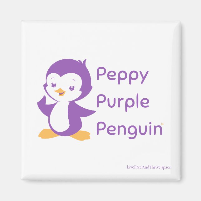 Peppy Purple Penguin Magnet Carré 2 pouces (Devant)