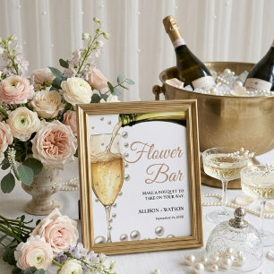 Perals und Prosecco Brautparty Blume Bar Sign Poster