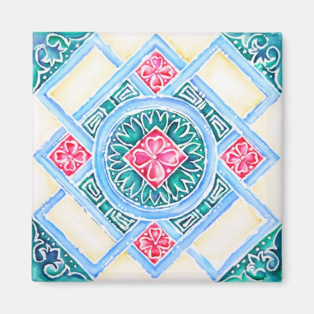 Peranakan Geometric Tile Aquamarin Magnet (Vorne)