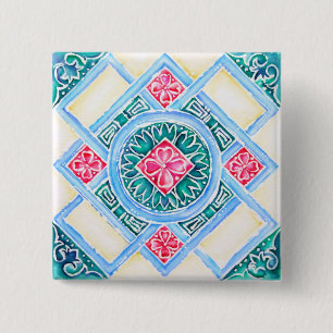 Peranakan Geometric Tile Aquamariner Platz Button