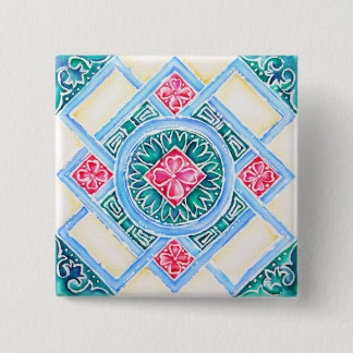Peranakan Geometric Tile Aquamariner Platz Button