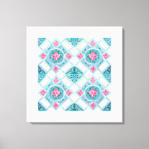 Peranakan-Geometrische Fliese Teal Leinwanddruck
