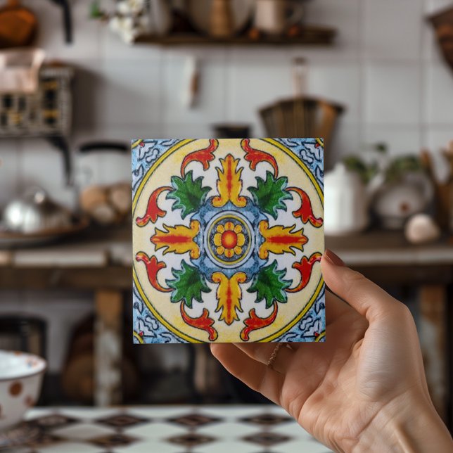 Peranakan Red Orange Blume Green Verlass Decorativ Fliese (Peranakan Red Orange Flower Green Leave Decorative Ceramic Tile)