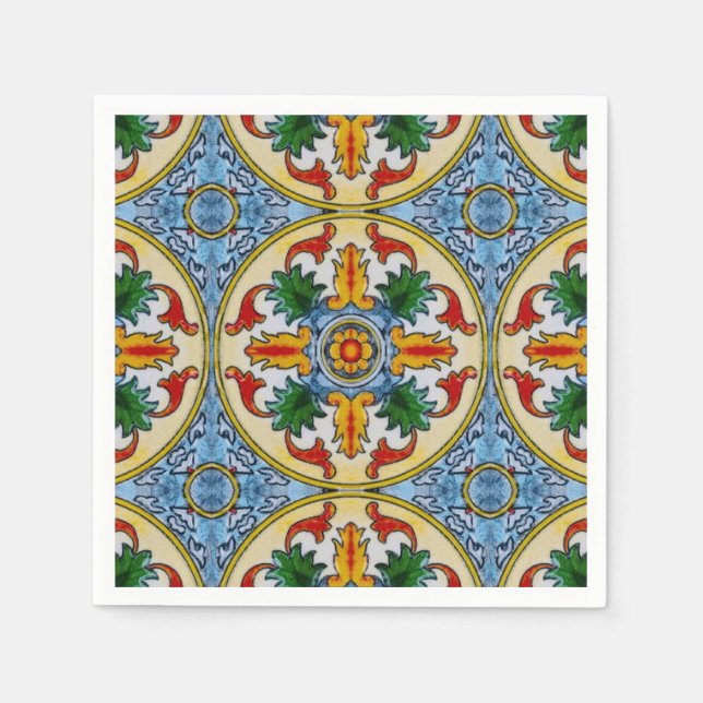 Peranakan Red Orange Blume Green Verlassen Tablewa Serviette (Vorderseite)