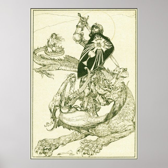 PERCEVAL FIGHTING DRAGON,QUEST HOLY GRAIL Fantasy Poster (Vorne)