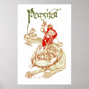 PERCEVAL KAMPF DRAGON,QUEST HOLY GRAIL Fantasy Poster