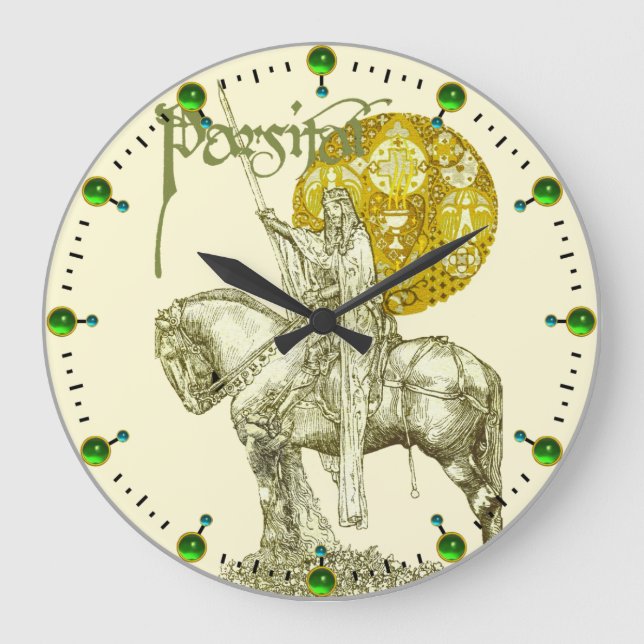 PERCEVAL LEGEND / QUEST HOLY GRAIL Green Fantasy Große Wanduhr (Vorderseite)