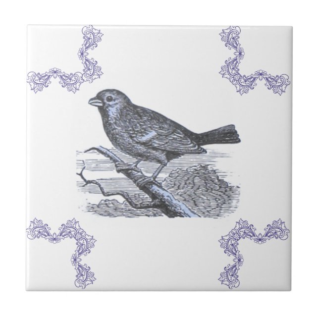 Perched Bird Blue Accent Tile Fliese (Vorderseite)