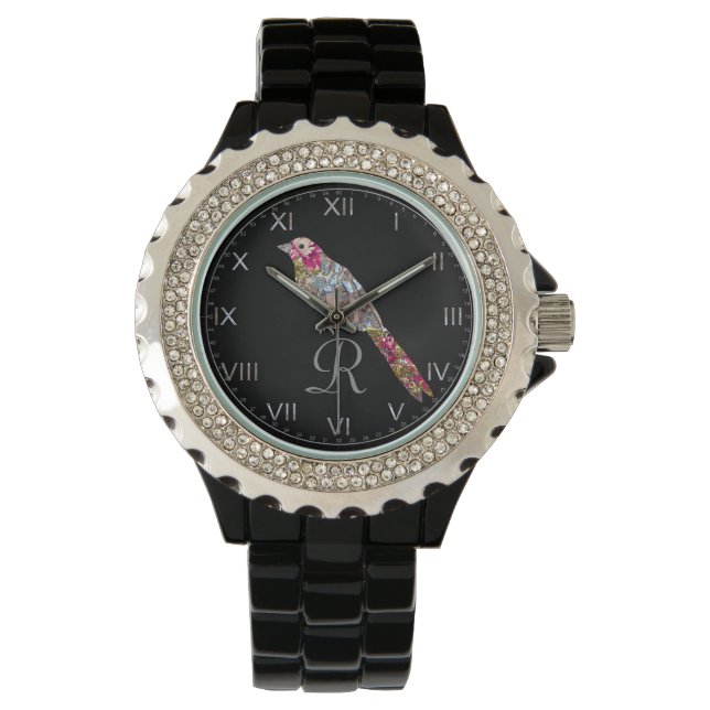 Perched Bird Monogram Armbanduhr (Vorderseite)