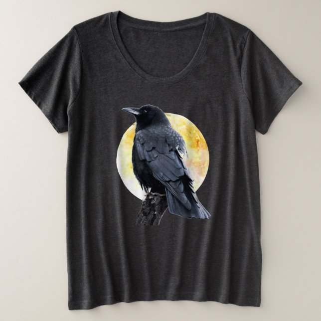 Perched Crow against Harvest MoonPlus Size T - Shi Große Größe T-Shirt (Design vorne)