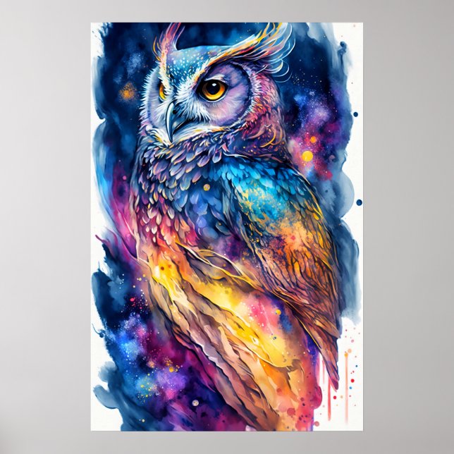 Perched Owl Illustration Art Poster (Vorne)