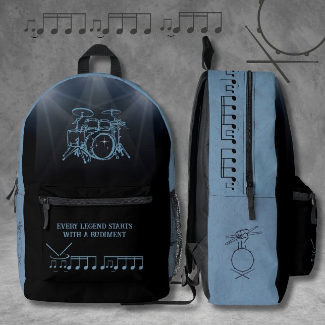 Percussionist Slate Blue Edgy Drummer Bedruckter Rucksack (Unleash your inner beat with this stylish and edgy Slate Blue and Black Percussionist Bag)