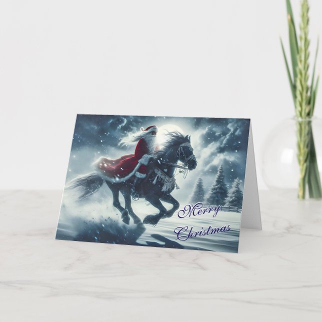 Père Noël à cheval comme la carte de Noël du vent (Devant)