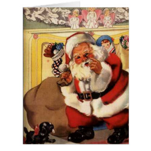 Père Noël à Chimney avec Puppy Vintage, Retro