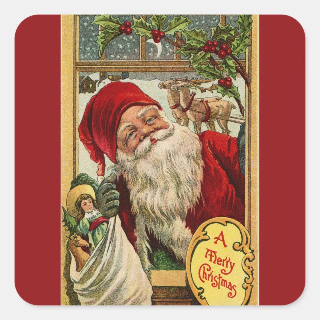 Père Noël à la fenêtre avec Sticker Carré Jouets (Devant)