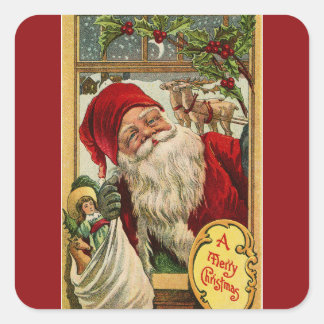 Père Noël à la fenêtre avec Sticker Carré Jouets