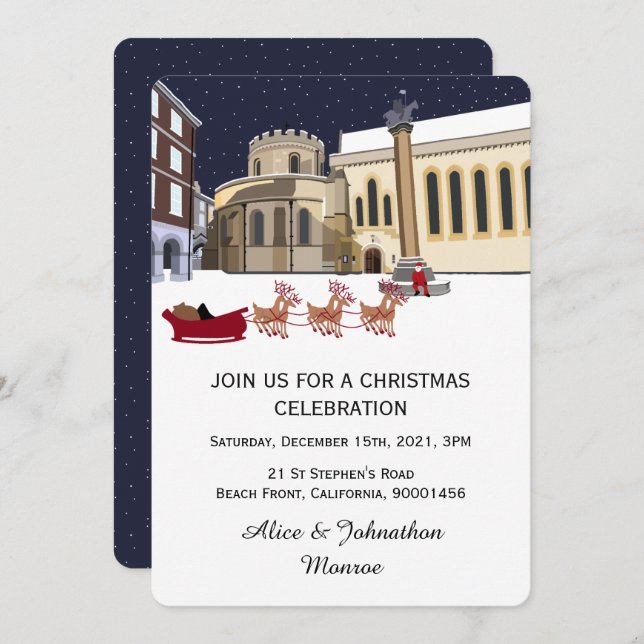 Père Noël À Londres Fête De Noël Invitation (Devant / Derrière)