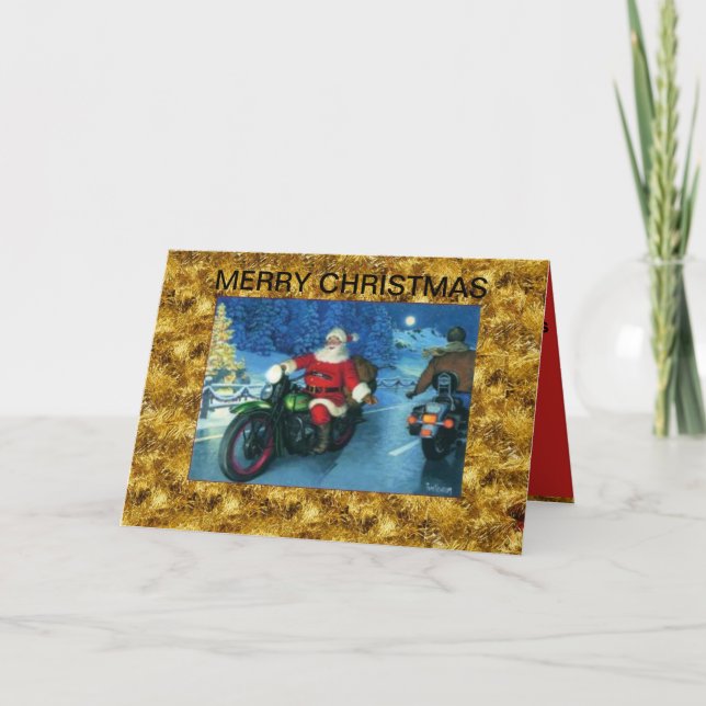 Père Noël agitant sur une carte de Noël moto (Devant)