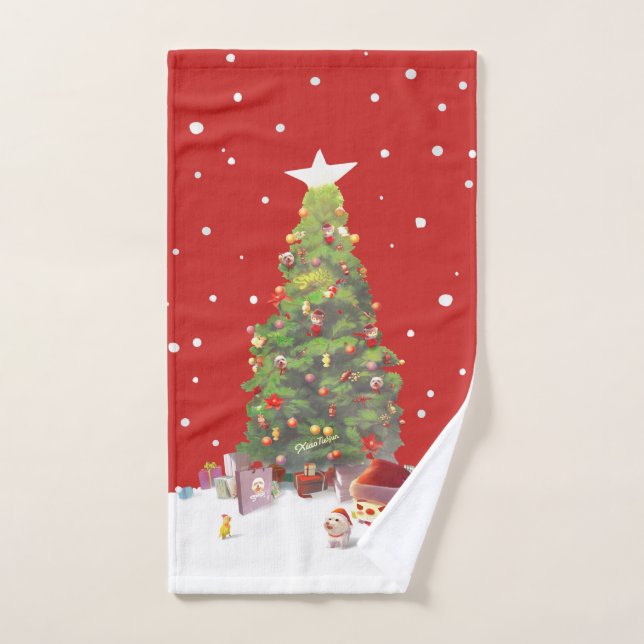 Père Noël avec arbre de Noël (Serviette à main)