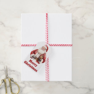 Père Noël avec cadeau sur étiquette de charme
