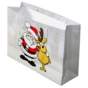 Père Noël avec le dessin de cerf grand sac cadeau