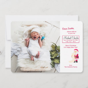 Père Noël avec le faire-part de naissance de photo