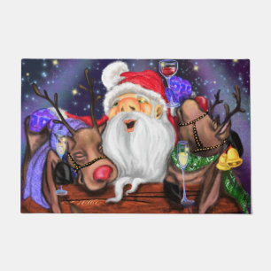 Père Noël avec Reindeers Drôle tapis de Noël