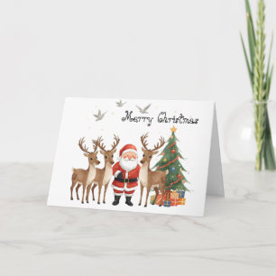 Père Noël avec rennes carte de vœux fantaisiste