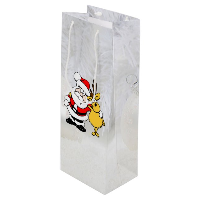 Père Noël Avec Sac Cadeau De Vin Cartoon De Cerf (Devant Angle)