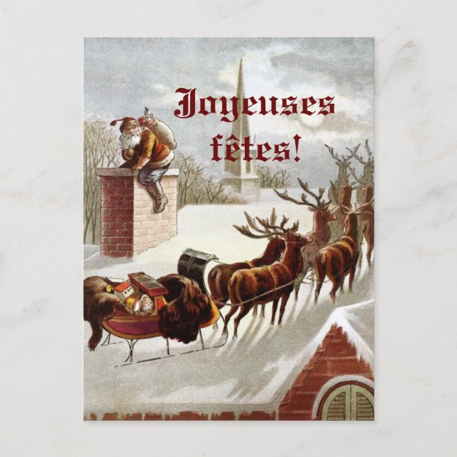 Père Noël avec traîneau et renne cartes postales Postkarte (Vorderseite)