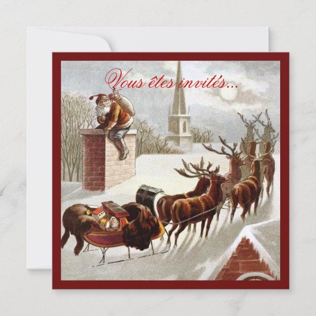 Père Noël avec traîneau et renne invitations (Devant)