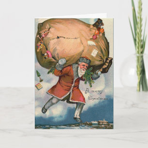 "Père Noël avec un sac énorme carte de jouets"