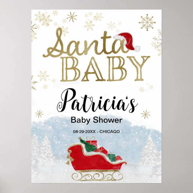 Père Noël Baby Baby shower de Noël Affiche de bien (Devant)