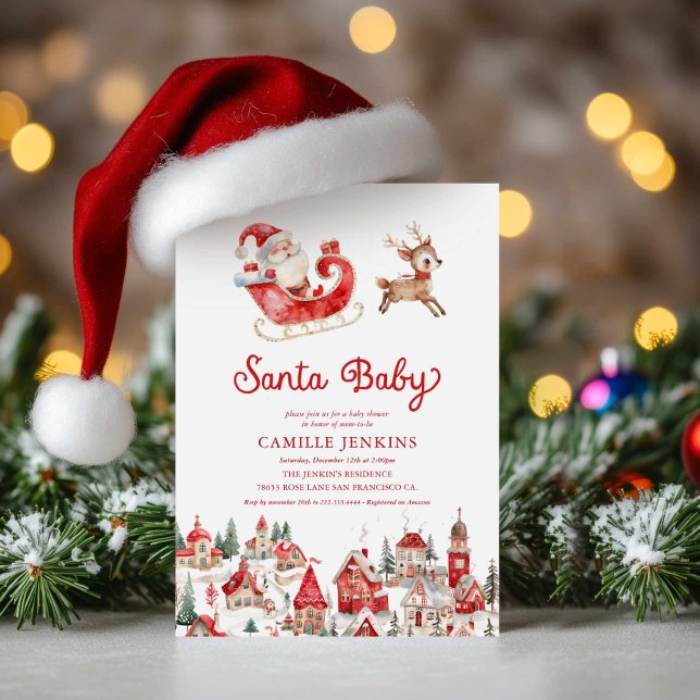 Père Noël Baby Christmas Baby shower Invitation (Santa Baby Christmas Baby Shower Invitation)