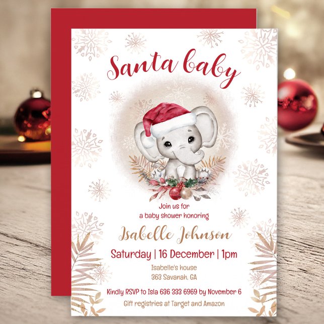 Père Noël Baby Christmas Baby shower Invitation (Santa Baby Elephant Boy Baby Shower Invitation)