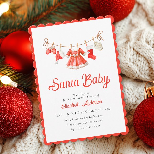 Père Noël Baby Girl Baby shower Invitation (Créateur téléchargé)