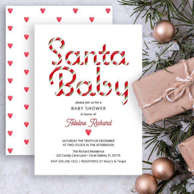 Père Noël Baby Holiday Baby shower Invitation (Red Modern Christmas Baby Shower Invitation)