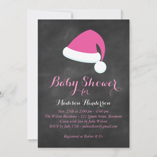 Père Noël Baby shower Invitation - rose (Devant)