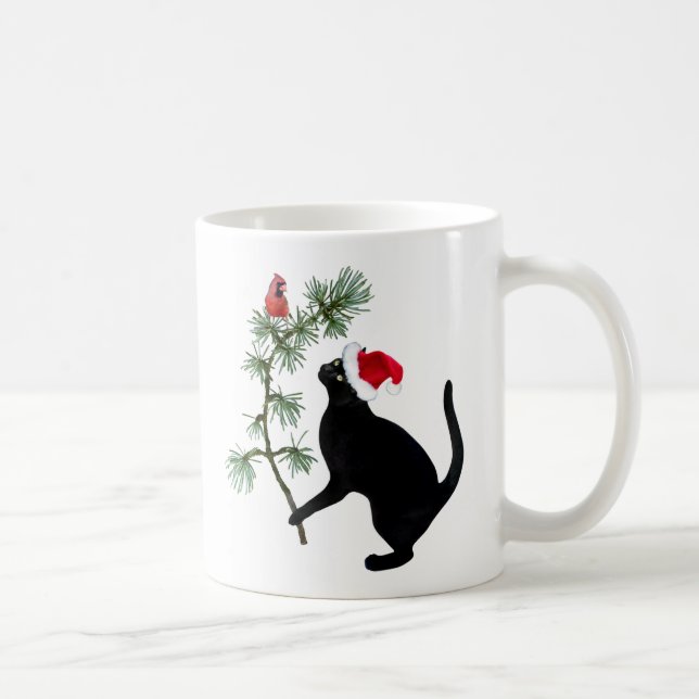Père Noël Chat noir avec Mug Oiseau Rouge (Droite)