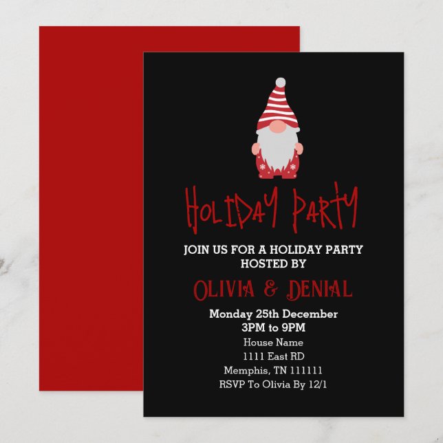 Père Noël Christmas Holiday Black Party Invitation (Devant / Derrière)