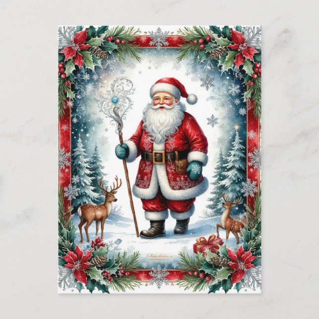 Père Noël classique avec carte de Noël de bâton  (Devant)
