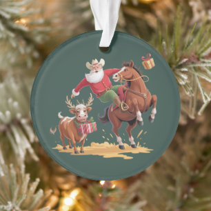 Père Noël Cowboy Occidental Rodeo Cheval & Renne d