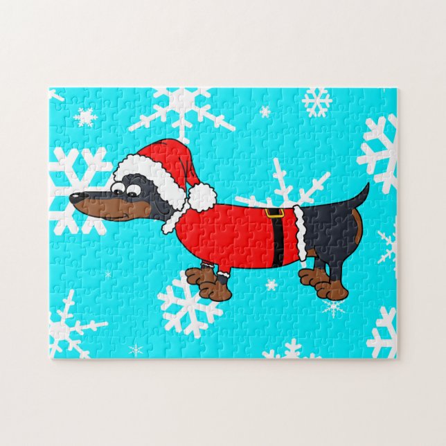 Père Noël Dachshund Chien Snowflake Design Puzzle (Horizontal)