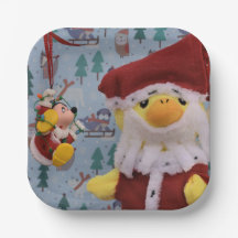 Père Noël Danny Duck. Assiettes en papier