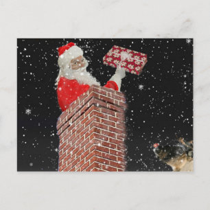 père Noël dans la carte postale de la cheminée