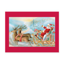 Père Noël dans Sleigh avec la carte postale de