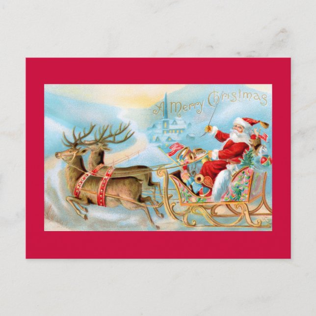 Père Noël dans Sleigh avec la carte postale de (Devant)