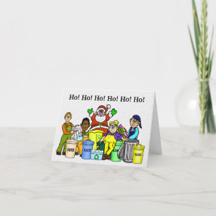 Père Noël de carte de Noël recyclée et éboueurs