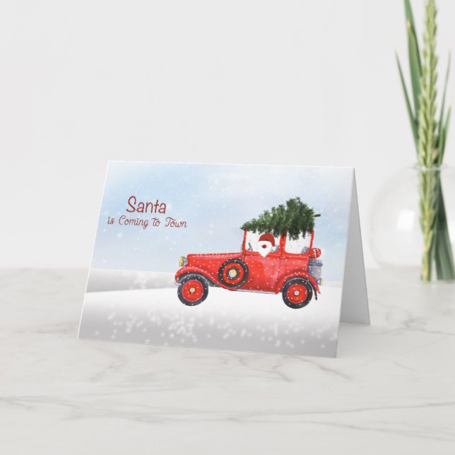 Père Noël de Noël en camion avec une carte de Noël (Devant)