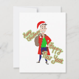 Père Noël de quartier carte de vacances plate